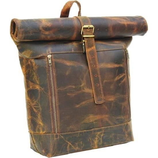 New Leather Travel Laptop Backpack 17 Inch Vintage Genuine Rucksack Collage Hiking Camping Shoulder Brown Bag For Men and Women