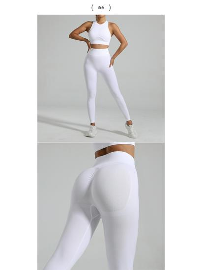 European & American Seamless Ribbed Yoga Suit: High-Intensity Running Fitness Vest & Bra Set