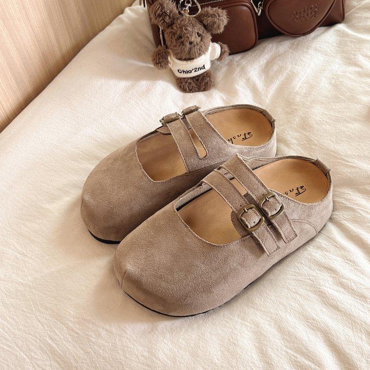 Тапочки-мешки Mori в стиле ретро с круглой подошвой и толстой подошвой для верхней женской одежды, весна 2025, новые ленивые тапочки с одной педалью и мягкой подошвой