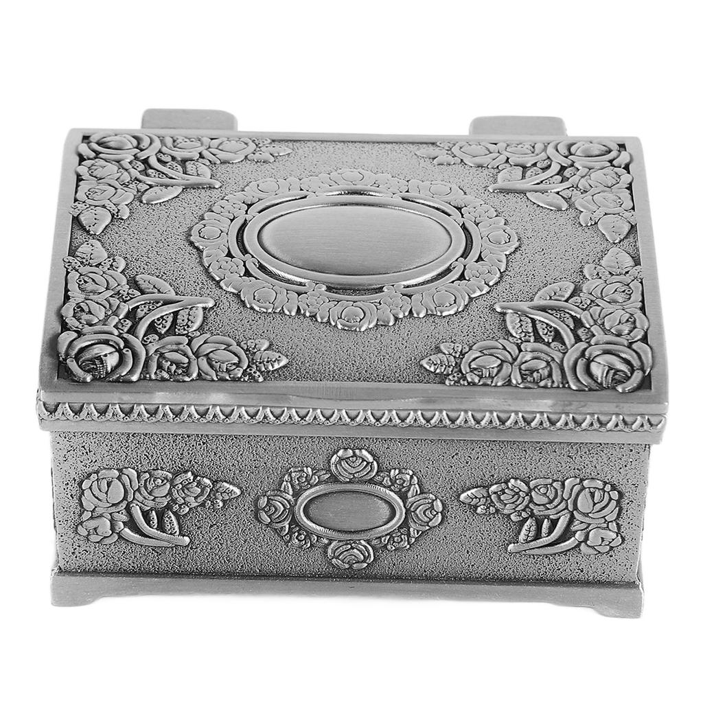 Vintage Jewelry Box Hand Carved Pattern Metal Small Antique Jewelry Organizer for Rings Earrings