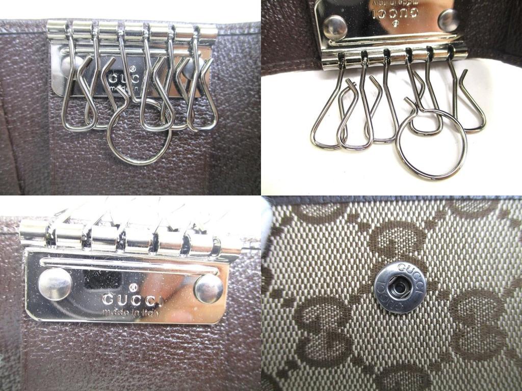 Authentic GUCCI GG Beige Canvas Brown Leather 6 Pics Key Chain #a539  Refurbished
