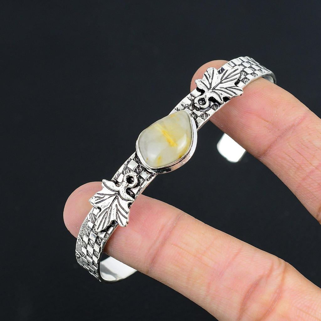 День дочери Сделка Серебро 925 пробы Натуральный Золотистый Рутил Ручной работы Жена День рождения Браслет