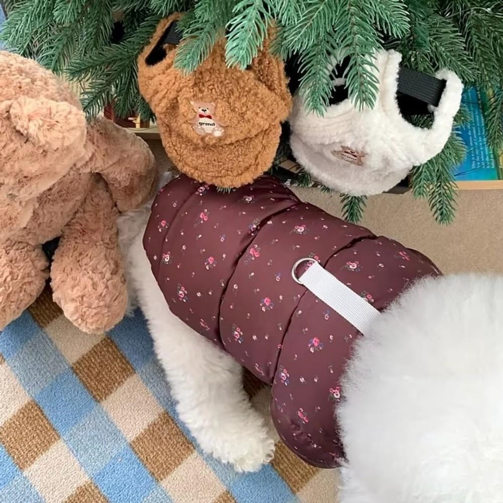 Thickened Pet Cotton Coat Floral Pattern Puppy Coat Cute Four-Legged Clothes Winter