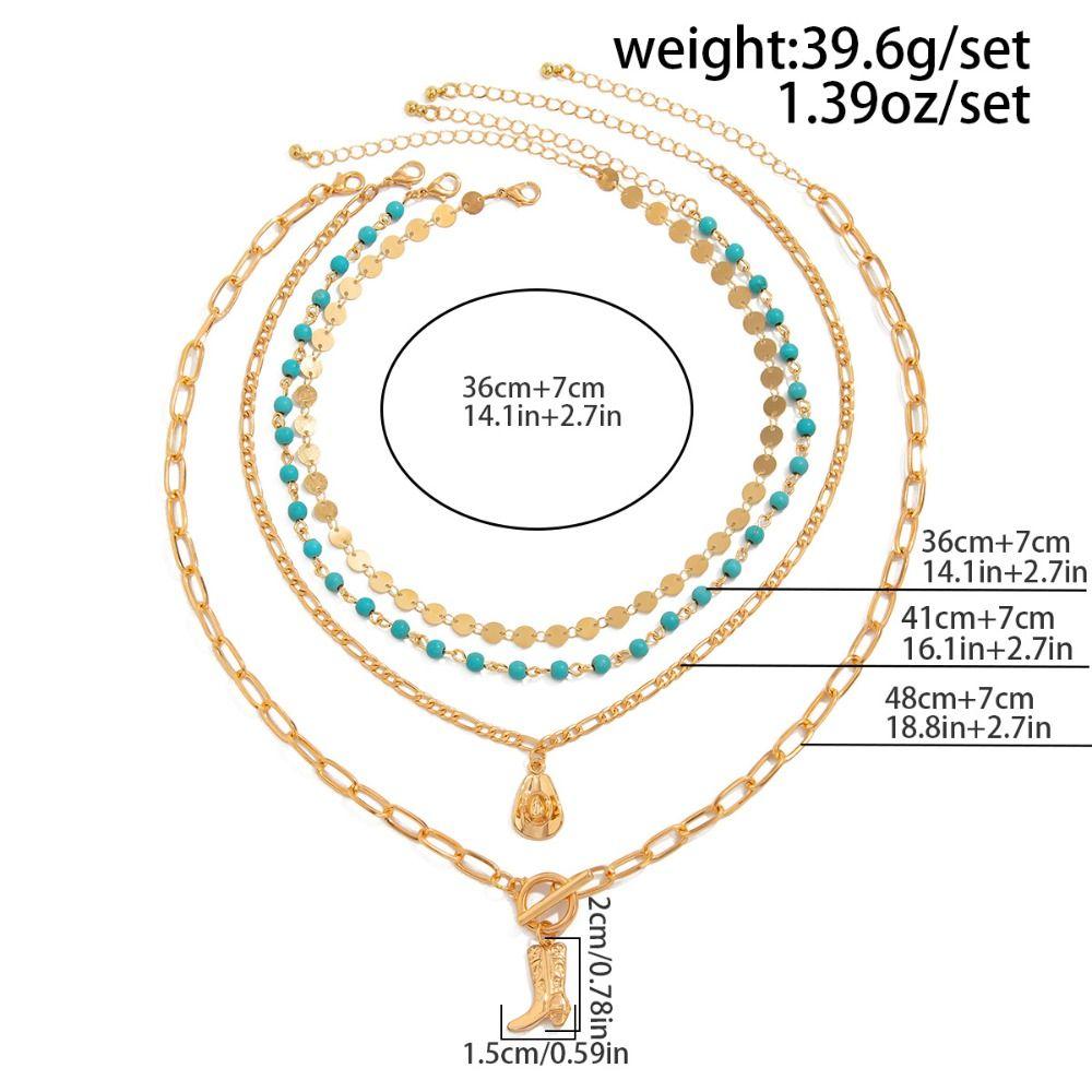 Necklace Set Turquoise Stone Necklace Golden Multi-layer Necklace Retro Jewelry Set Girls
