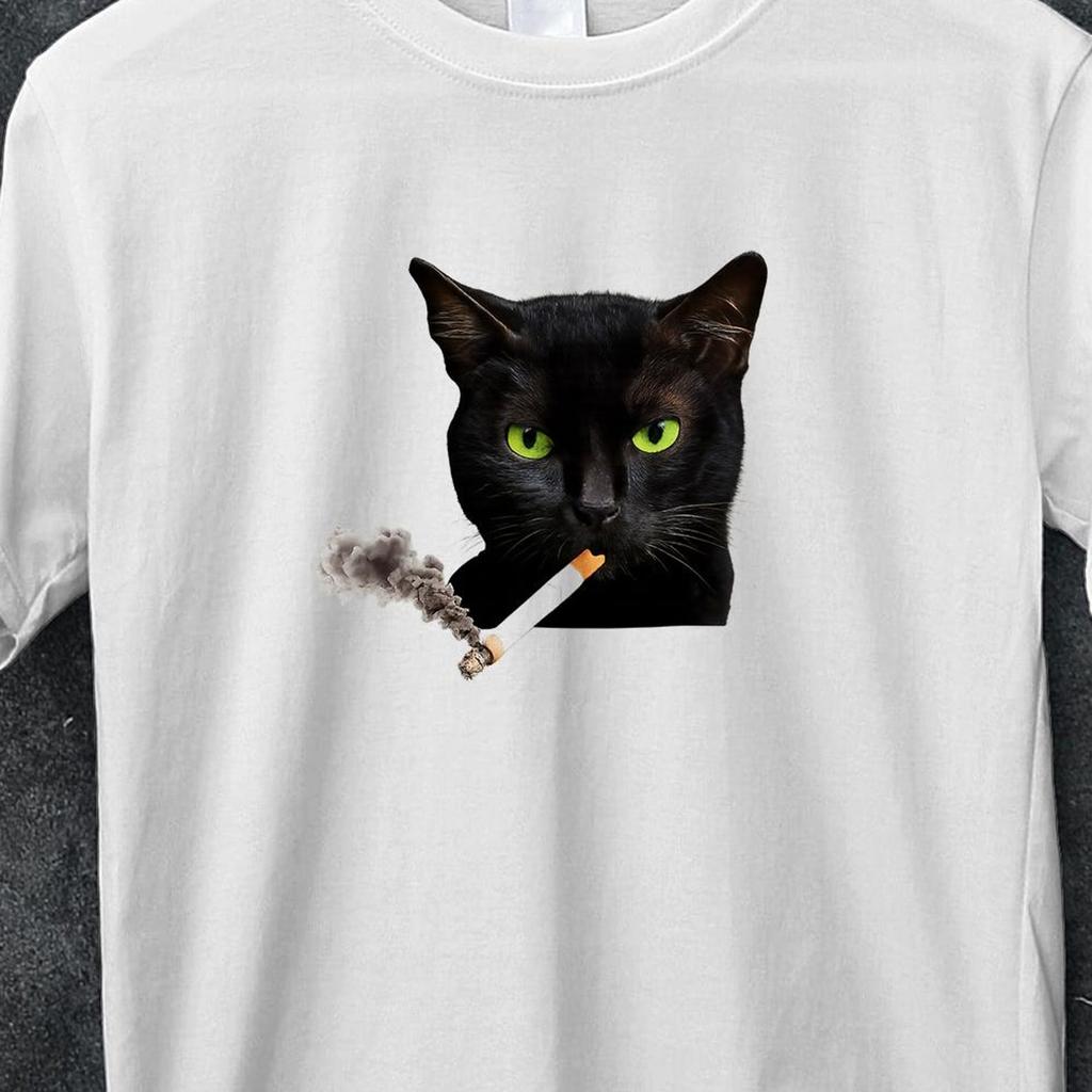 Smoking Cat Y2K Shirt, Vintage Black Cat Tee for Men Women, Edgy Retro 90s Grunge T-shirt, Aesthetic Tee, crazy t shirt, Black cat smoking