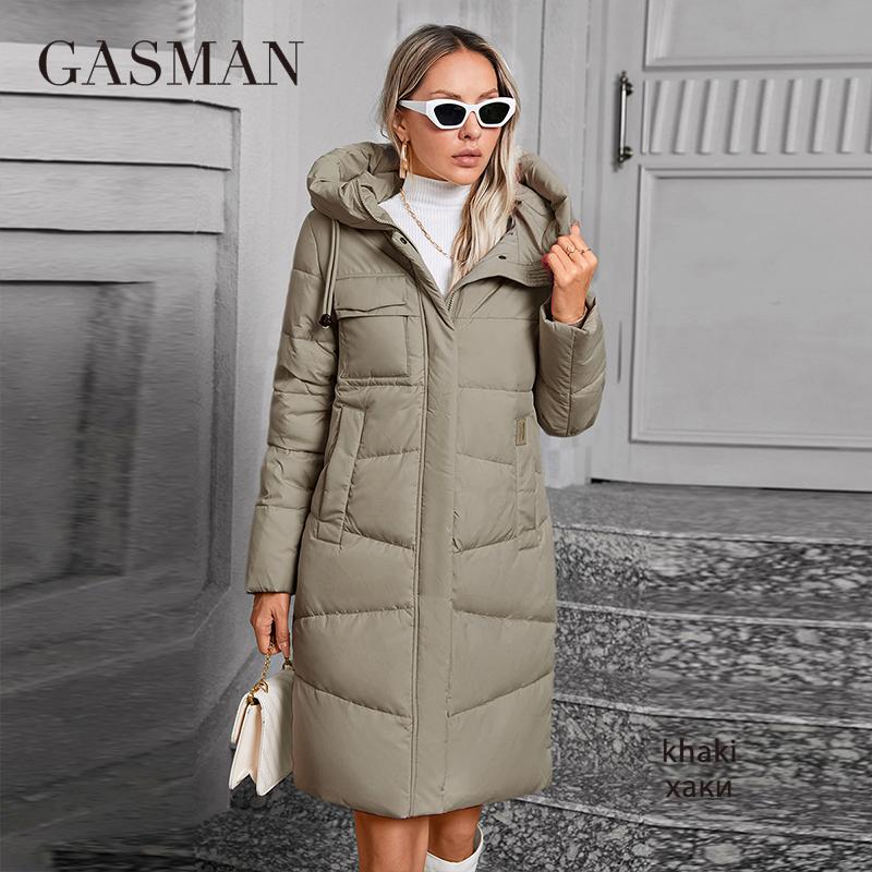 GASMAN 2024 Женская длинная куртка-пуховик с классическим дизайном на молнии, большим карманом, воротником-стойкой, капюшоном, приталенное пальто, женские парки GM-83511