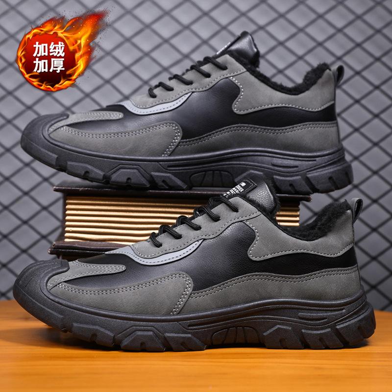 Мужская обувь для рабочей страховки, зимняя новая хлопковая обувь, сетка, мягкая подошва, дышащая, легкая, модная, простая, бархатная, с утолщенной подошвой, спортивная мужская обувь