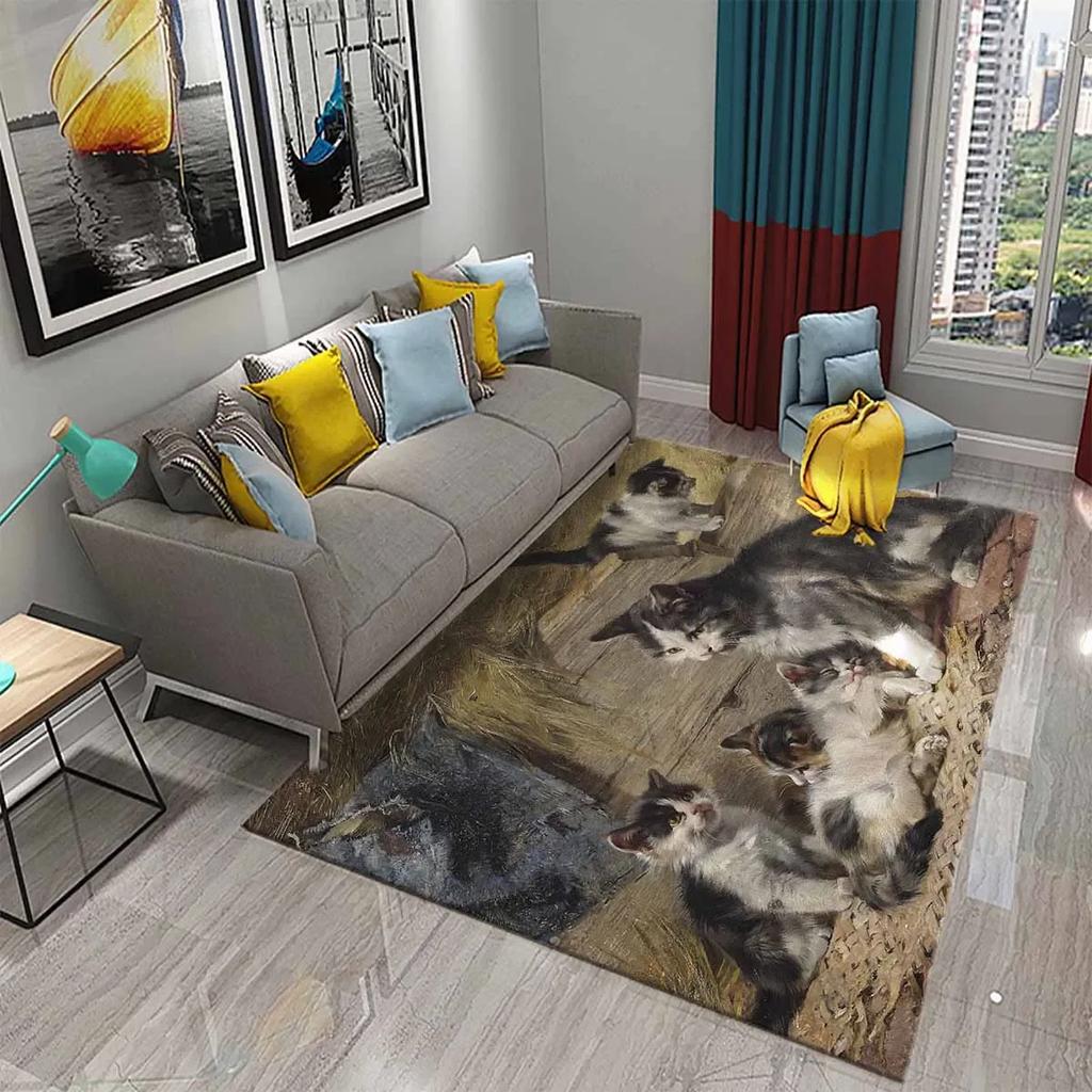 Милый Кот Масляная Живопись Ковер Ванная Комната Современный Нескользящий Дверной Коврик Кухня Дом Гостиная Спальня Смешной Декор Котика Напольный Коврик