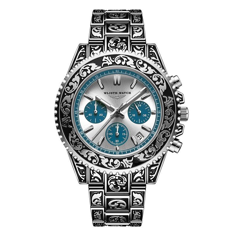 Многофункциональные мужские часы от ведущего бренда, ретро, светящиеся, резные, кварцевые, с календарем