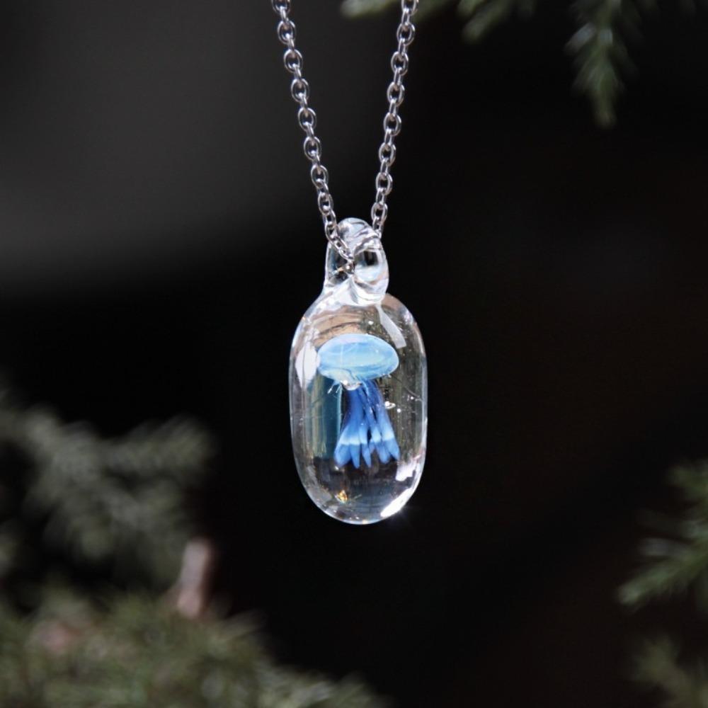 Jewelry Glassy Jellyfish Necklace Coloured Glaze Ocean Style Chain Choker Gift