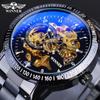 Glass Skeleton Dial Automatic Watch Black Luminous Waterproof Stainless Steel Mechanical Watch