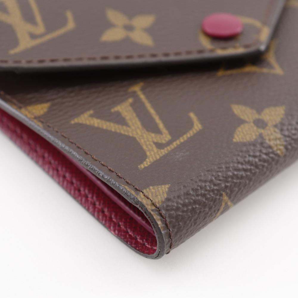 Louis Vuitton Portefeiulle Victorine Tri-fold Wallet M41938 Fuchsia Monogram Fuchsia Wine-red Monogram Canvas Women Used