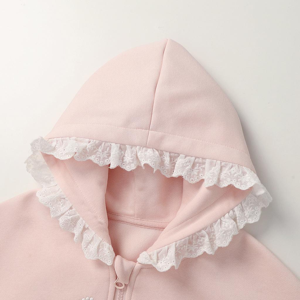 Girls' Hooded Zipper Top and Wide Leg Pants Set