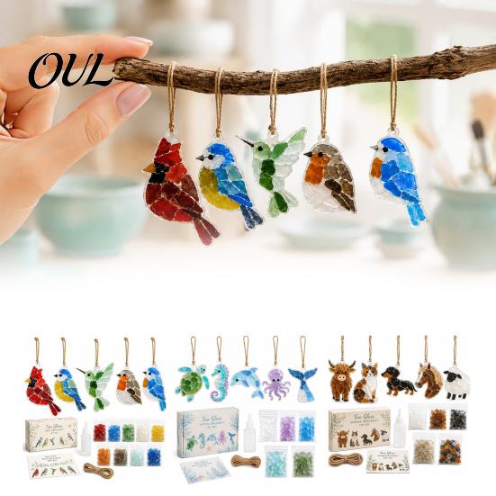 Coastal Themed Plant Stand Decor Acrylic Animal Hanging Ornament Kit, Sea Glass Look Kit Creative Diy Gift for Teachers with Cord Windows Walls Craft