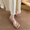 Fashion Summer Women Thick Heel Slippers Fashion Crystal Narrow Band Slide Ladies Casual Open Toe Dress Sandalias