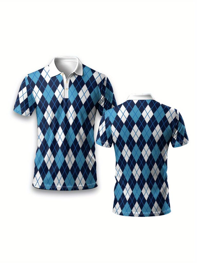 Новая мужская футболка-поло с коротким рукавом лето 2025 отличается повседневным модным и удобным 3D принтом в клетку.