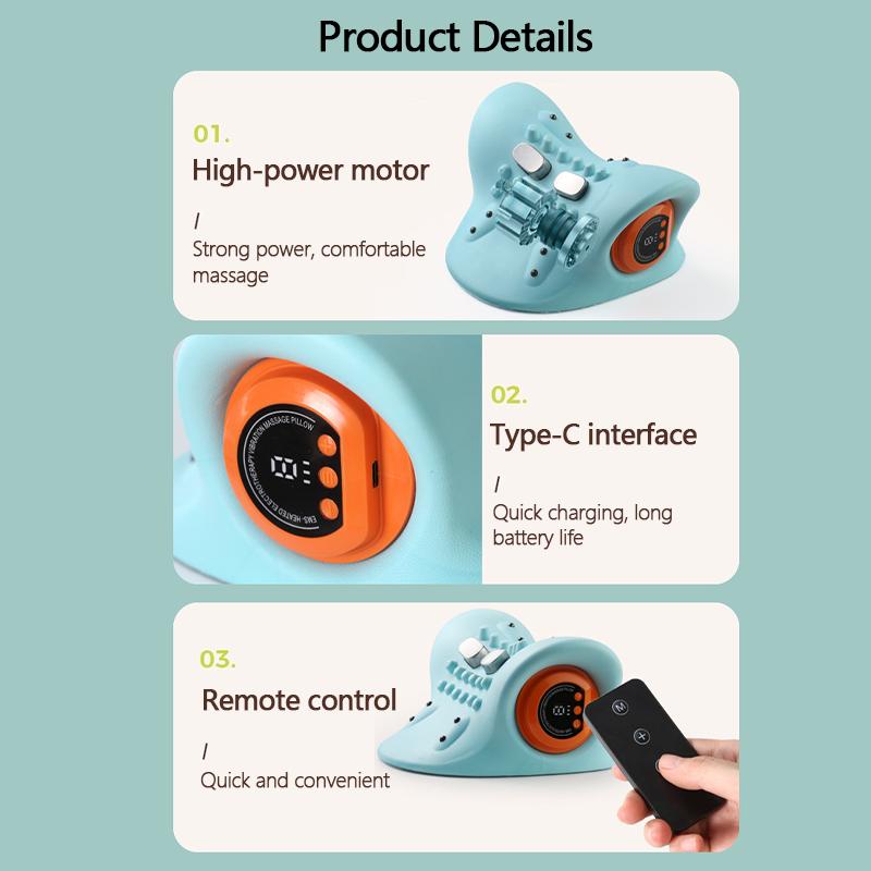 Electric Shiatsu Massage Pillow EMS Neck Massager with Heat Vibration for Pain Relief Deep Tissue