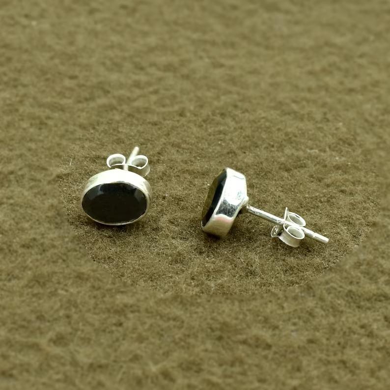 Black Onyx Oval Gemstone Stud Earring, Gift For Her, Small Studs, Handmade Earring, 925 Silver Stud, Gift For Her, Valentine Gift, Anniversary Gift