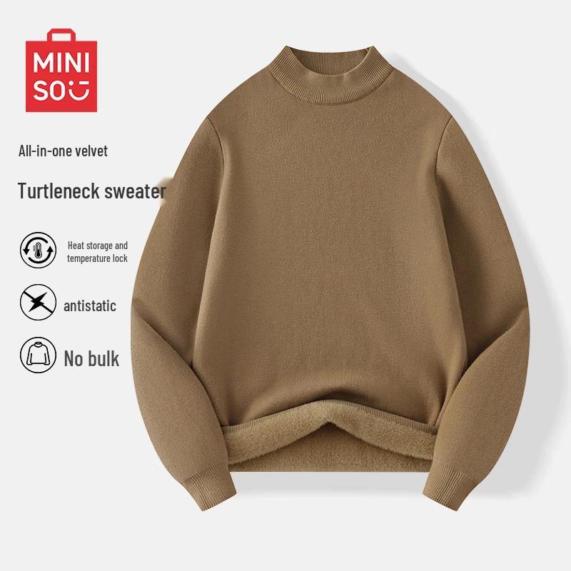 MINISO Men's Fleece Lined Semi-High Collar Sweater