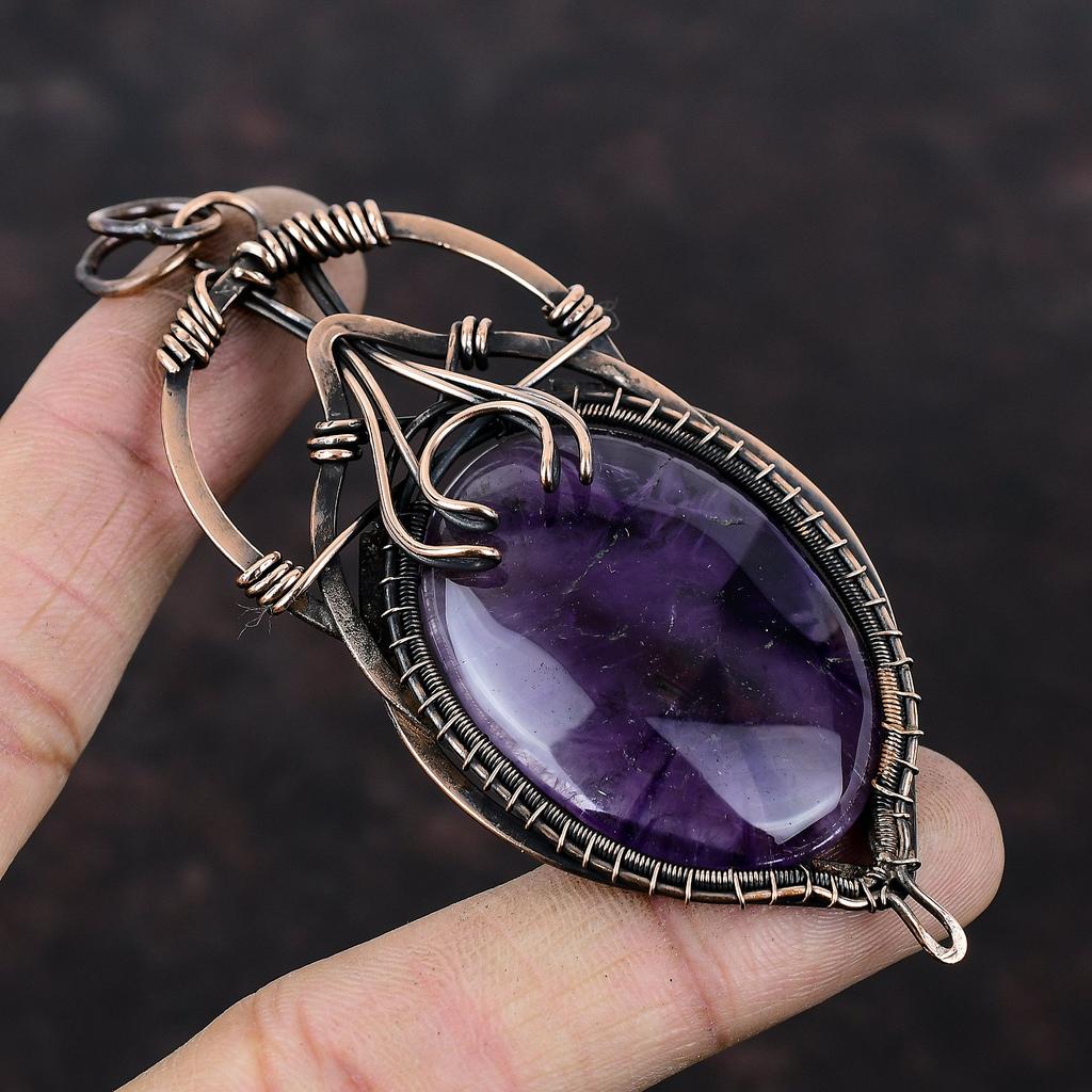 Подвеска со звездным аметистом, обернутая медной проволокой, оригинальный кулон с драгоценным камнем, изящный кулон ручной работы, обернутый медной проволокой, ювелирное украшение в подарок маме
