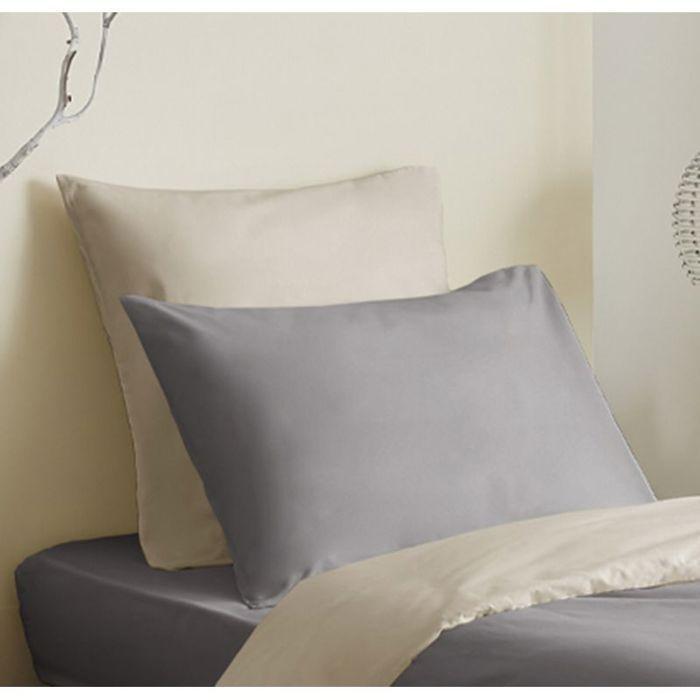Pack complet 4 pièces Taupe/Lin réversible housse de couette pour lit 90 x 190 cm
