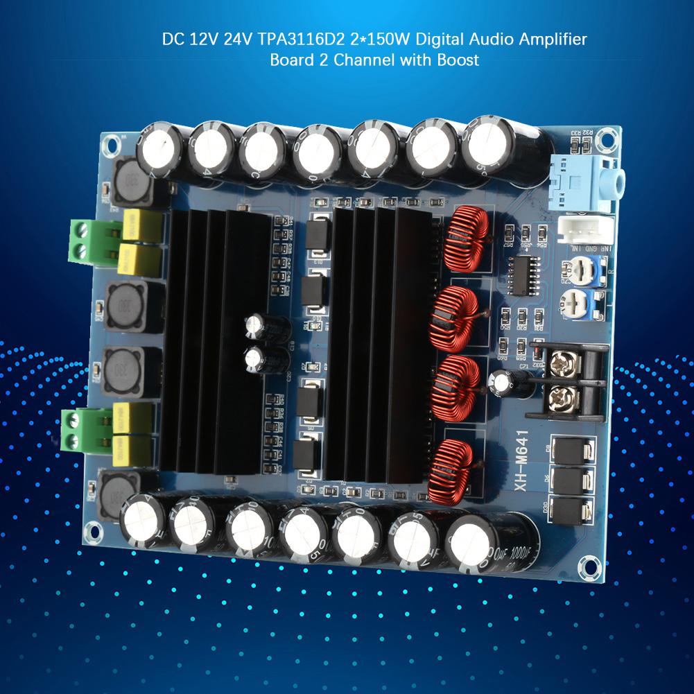 DC 12V 24V TPA3116D2 2*150W Digital Audio Amplifier Board 2 Channel with Boost