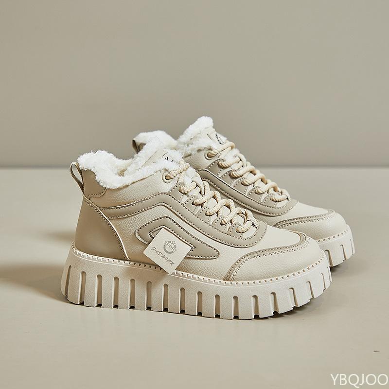 Повседневные удобные хлопковые ботинки на толстой подошве с высоким голенищем на шнуровке, зимние женские модные универсальные короткие ботинки