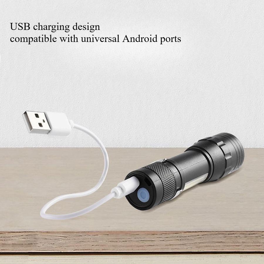 Мини-фонарик с зарядкой от USB COB+XPE, портативный, со встроенным аккумулятором, с возможностью увеличения, 3 режима, для кемпинга, аварийные фонарики