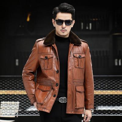Осеннее новое пальто из натуральной воловьей кожи с маслом и воском, мужское пальто с воротником-поло, охотничье украшение, ветровка средней длины, куртка, пальто