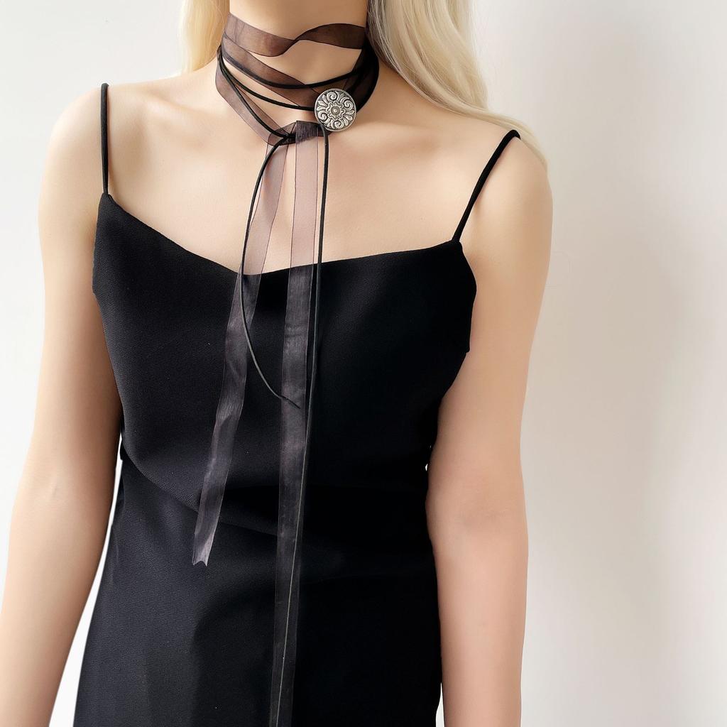 New Lace Layered Necklace Thin Ribbon Silk Scarf Women'S Simulated Silk Long Strip High-End Waist Belt Handmade DIY Ribbon