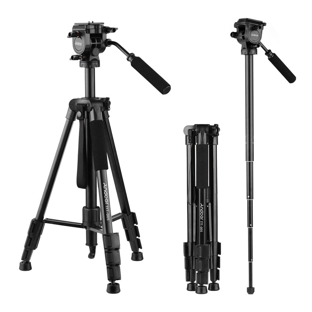 Andoer TTT-005 Aluminum Alloy Tripod Stand Fluid Hydraulic Ball Head Max. Height 65 Inches Max.