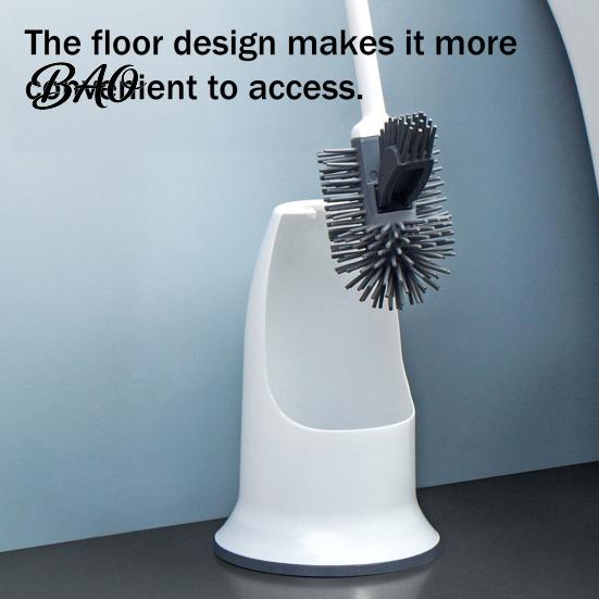 Cleaning Brush Long Handle Toilet with Anti-Slip Grip, Silicone Bristles Curved Resistant Double Head for Deep Stain Removal