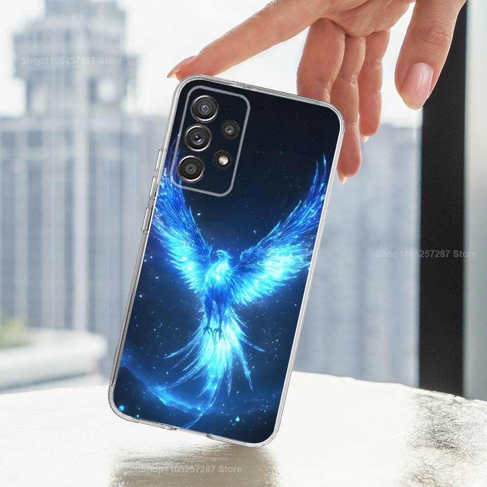 Myth Art Red Blue Phoenix For Samsung A51,30,71,S9,Ultra,Lite,S23,20,FE,22,21,PIus,10,Transparent, Silicone Case