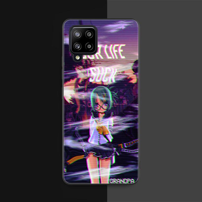 Чехол Vaporwave Glitch с аниме для Samsung Galaxy A12 A02S A22 A32 A52 A72 A71 A51 A41 A31 A21 A11 A50 A70 A10S A20S, черный чехол