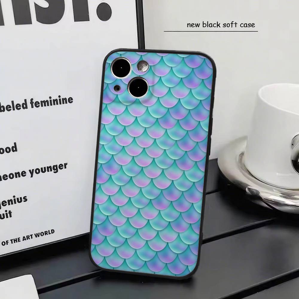 Чешуя русалки для iPhone 15 16 14 Plus 13 12 11 17 Pro Max 17 Air Черный Мягкий Чехол для Телефона