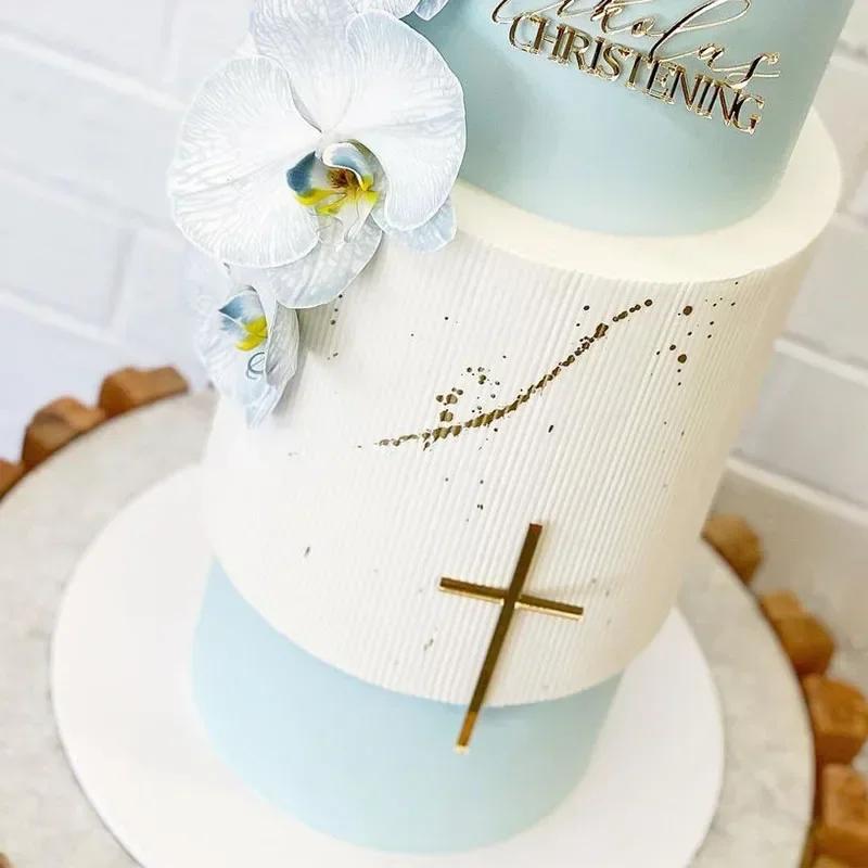 Happy Christening Cross Cake Topper Acrylic Decorations God Bless Party for Baking Supplies