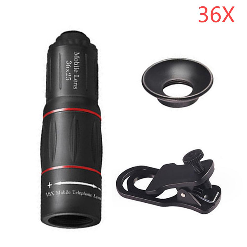 18/28/36X Mobile Phone Camera Lens Clip-On Zoom Monocular Telescope Universal Optical Telescope Lens for Camping Hunting Sports