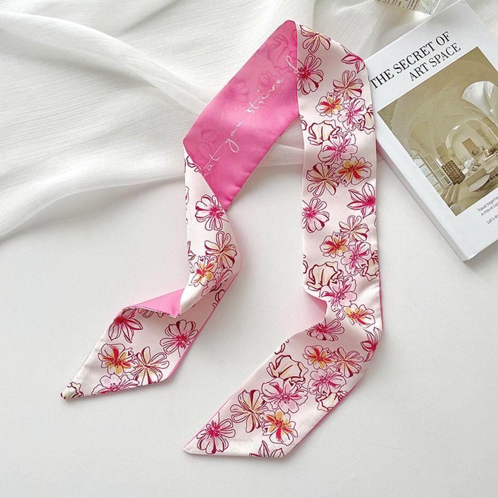 Elegant Ribbon Headband Silk Scarf Flower Hair Tie Printed Scarf Collocation Clothing Accessories Neckerchief Long Scarf Women