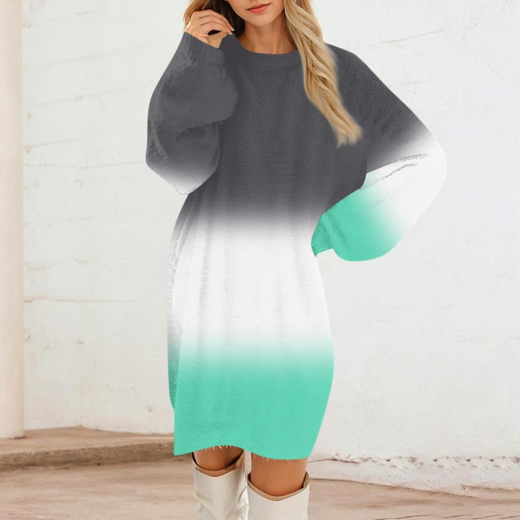 Женские повседневные плюшевые платья с круглым вырезом и длинным рукавом