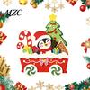 Holiday Desktop Decor Christmas Wooden Cart Tabletop Decorations, Xmas Figurine Ornament with Snowman Decorative Wood Panels Elk Penguin, Festive