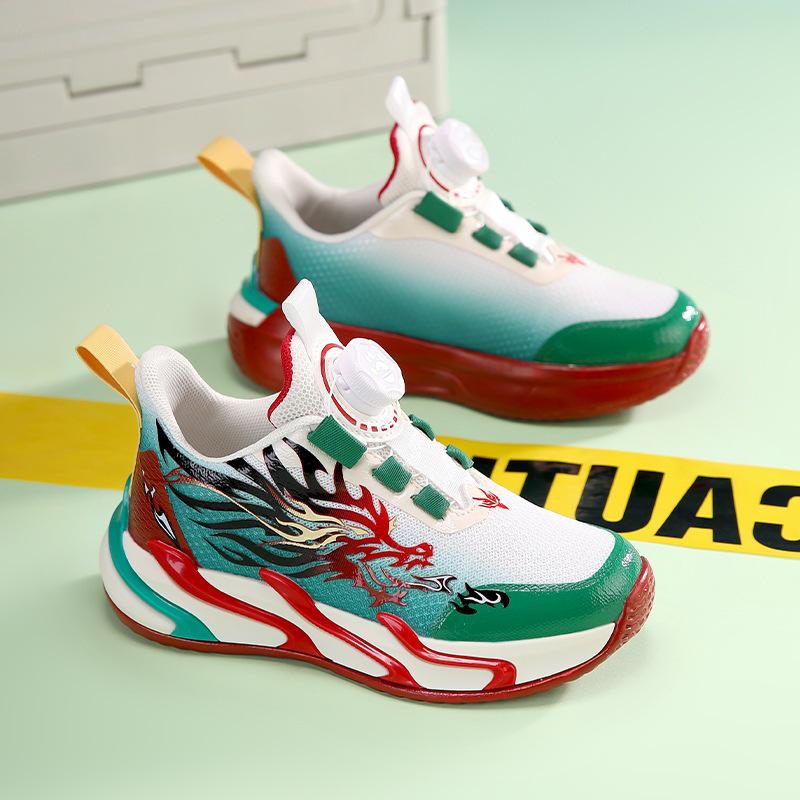 Красные спортивные кроссовки для мальчиков Осень 2025 с вращающейся пряжкой - Дышащие беговые кроссовки для детей