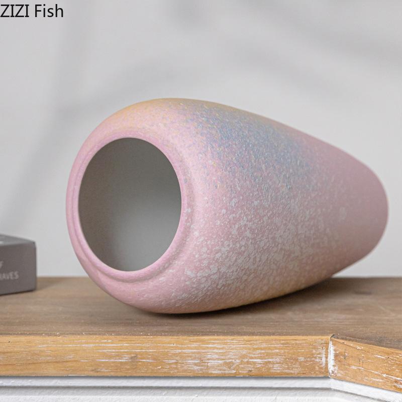 Gradient Pink Ceramic Vase Plant Pot Desk Decoration Ornaments Porcelain Flower Arrangement Floral Vases Room Aesthetic Decor