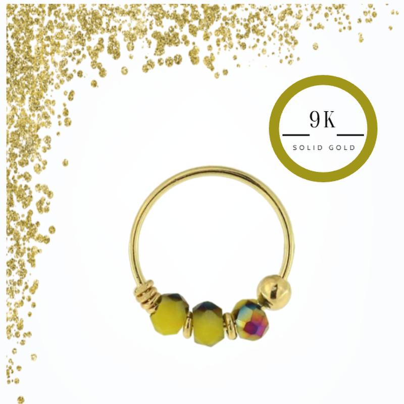 KODY PIERCING Пирсинг из 9-каратного золота с разноцветными фарфоровыми бусинами, кольцо в носу - качественный пирсинг