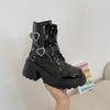 Style Platform Women Ankle Boots New Women's Motorcycle Boot Fashion Ladies Chunky Shoes Metal Decor Black Gothic