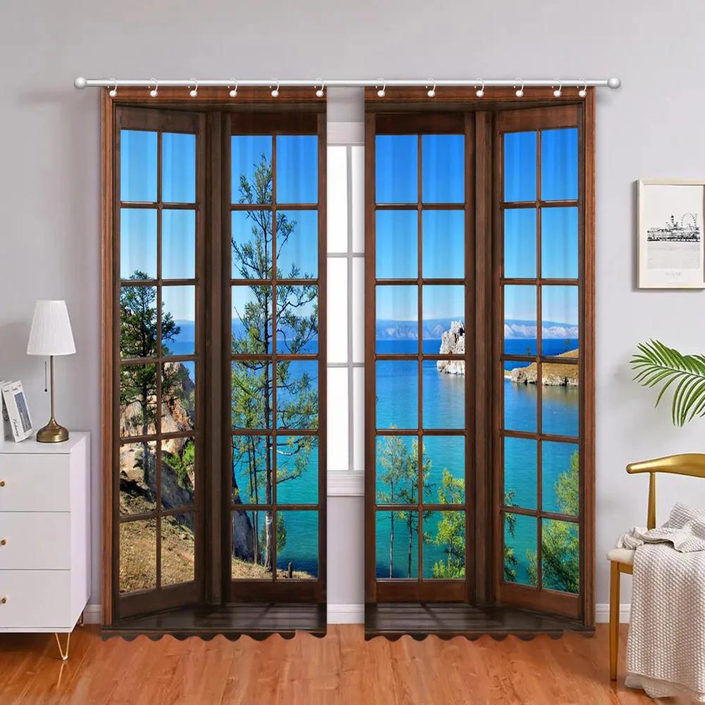 Тропический лес Шторы Искусственное окно Природа Пейзаж Гостиная Спальня Шторы Ванная комната Душевые занавески Ткани Домашний декор