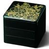 J-kitchens Лакированная трехъярусная коробка Джубако, 6,0 дюймов, Дизайн Цуцуми черного и золотого цвета, 18 см, смола, сделано в Японии