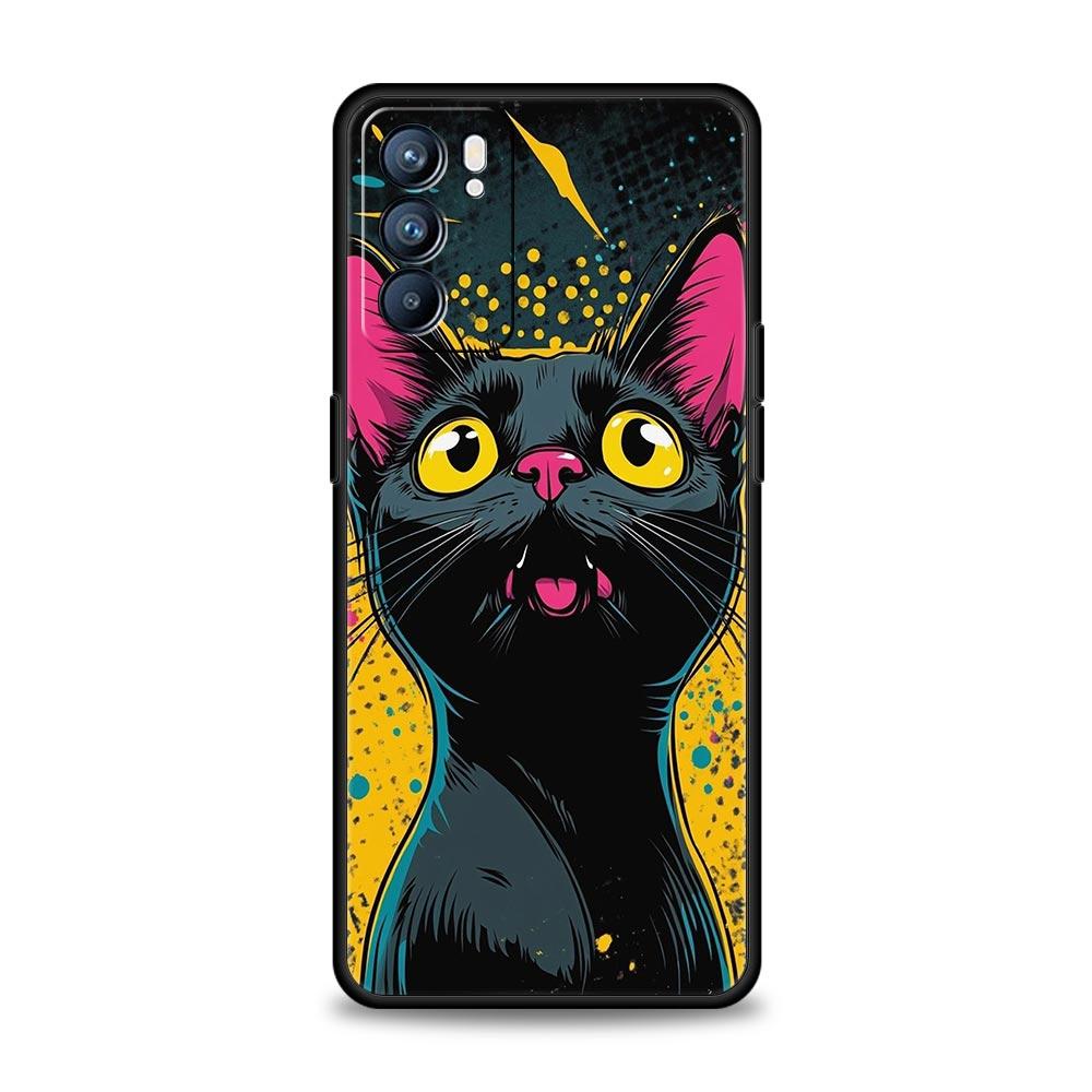 Милый Мультяшный Кот Чехол для Телефона Для Oppo Reno13 Reno12 Reno11 F Reno10 Pro A54 5G Find X5 A53 A52 A9 A17 A78 4G A79 A80 A98 Чехол