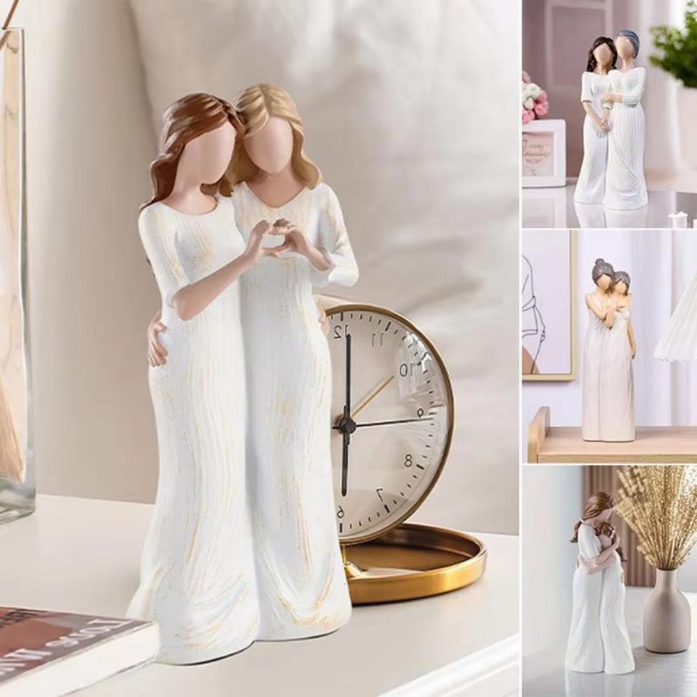 Resin Craft Mother And Daughter Statue Elegant Family Sculpture Bedroom