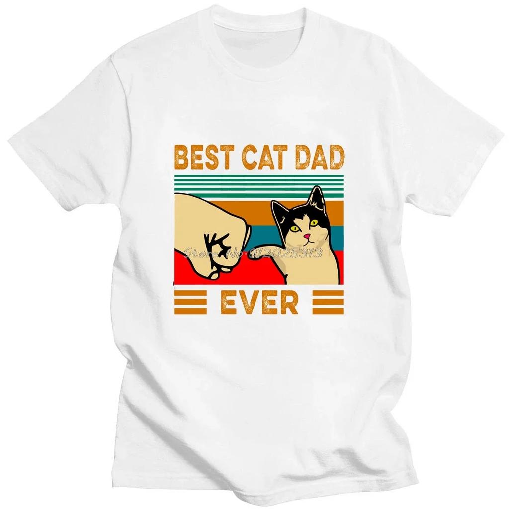 Мужские футболки премиум-класса Best Cat Dad Ever Paw Fist Bump Fit Vintage Cotton High Quality Black Casual Korean Fashion New Tshirt Tops