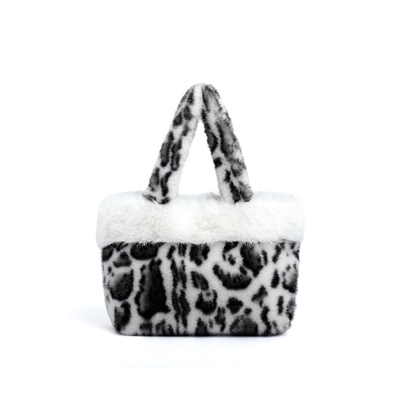 Plush bag autumn and winter leopard print fashion wool bag autumn and winter versatile women's bag foreign style niche design handbag